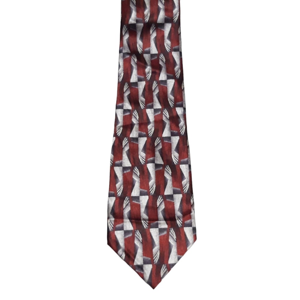 Pierre Cardin Necktie Mens OS Burgundy Grey Geometric Abstract Silk Vintage - Picture 5 of 13